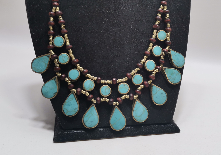 TURKUAZ TAŞLI BÜYÜK BOY TÜRKMEN İŞİ GERDANLIK