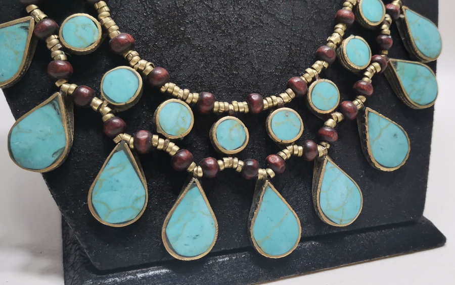 TURKUAZ TAŞLI BÜYÜK BOY TÜRKMEN İŞİ GERDANLIK