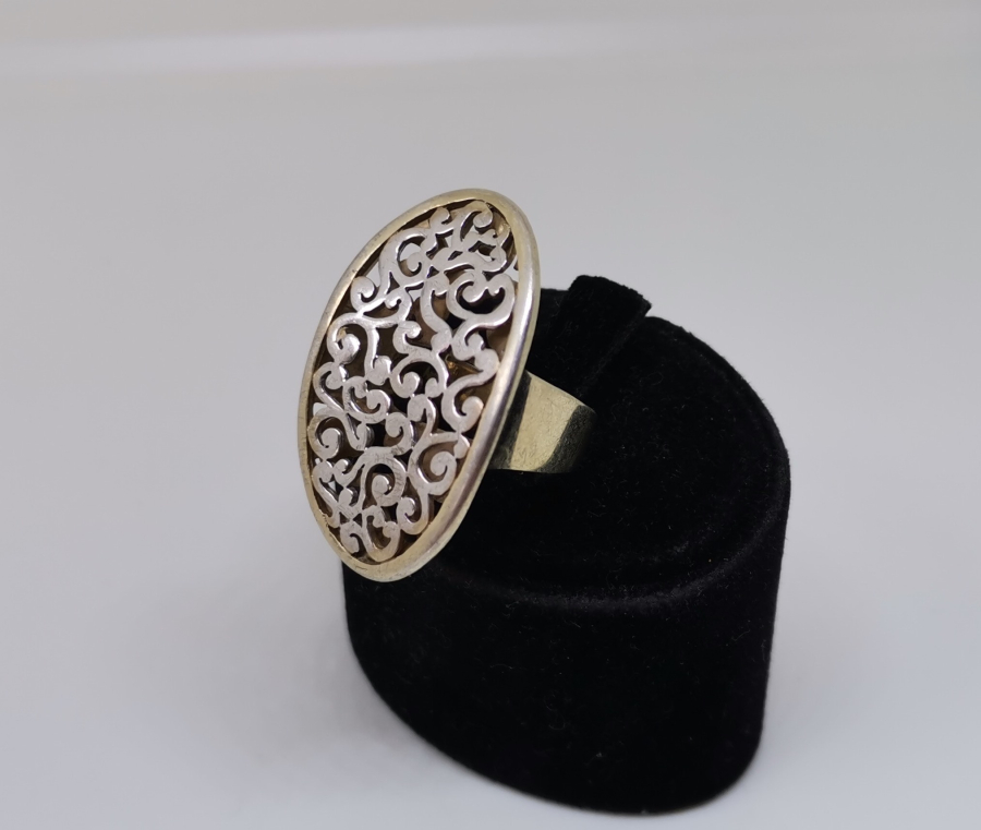 RUMİ MOTİFLİ ÖZEL YAPIM ALTIN KAPLAMA GÜMÜŞ YÜZÜK