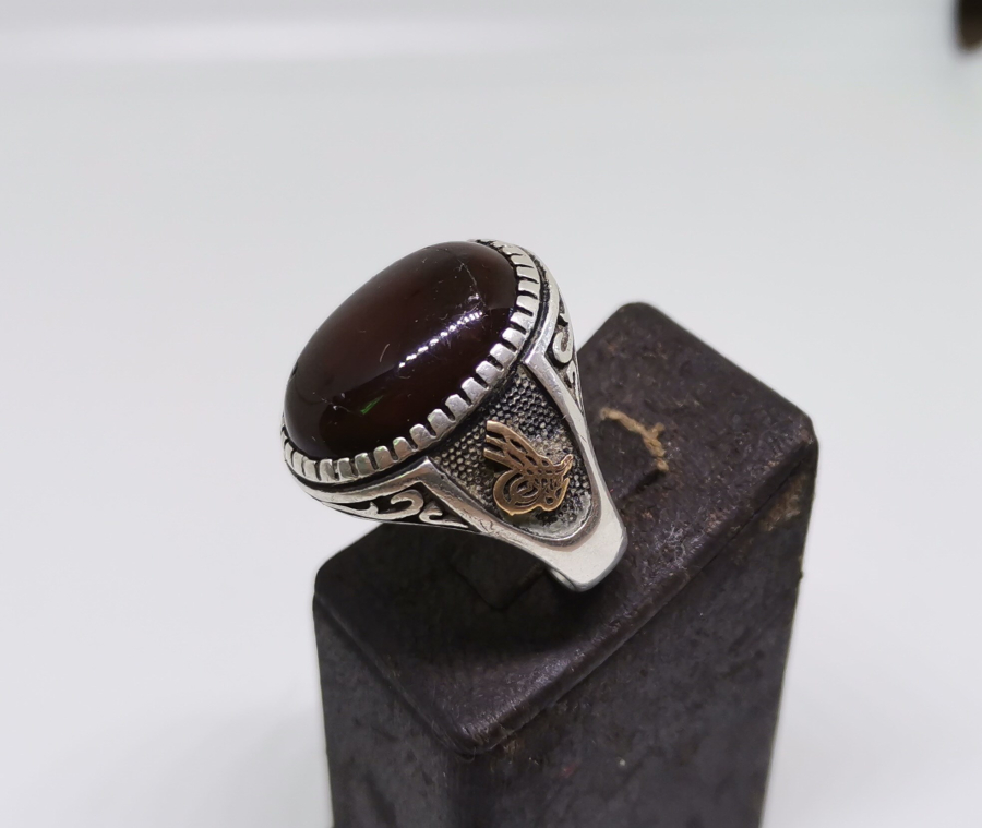 TUĞRA MOTİFLİ GÜMÜŞ ERKEK YÜZÜĞÜ