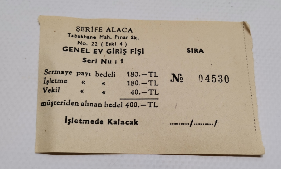 ÇOK NADİR ANTİKA GENEL EV GİRİŞ FİŞİ