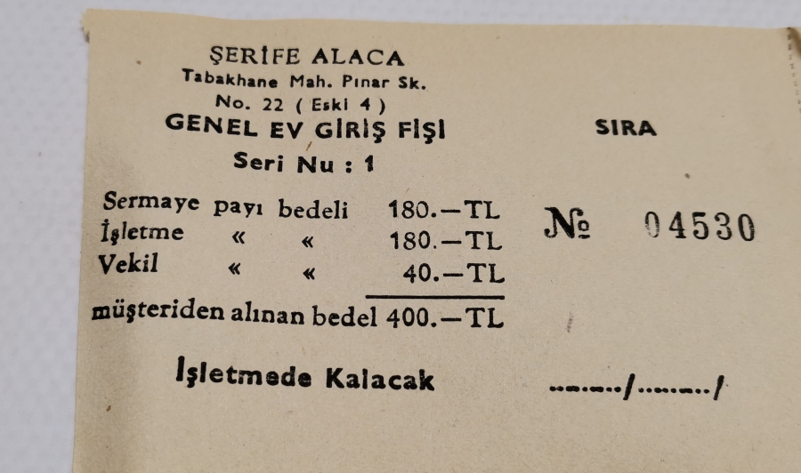 ÇOK NADİR ANTİKA GENEL EV GİRİŞ FİŞİ