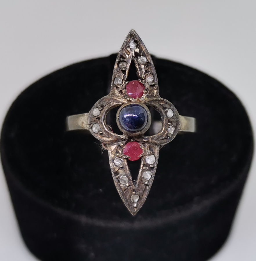 YAKUT VE ELMAS TAŞLI ÖZEL YAPIM MEKİK YÜZÜK