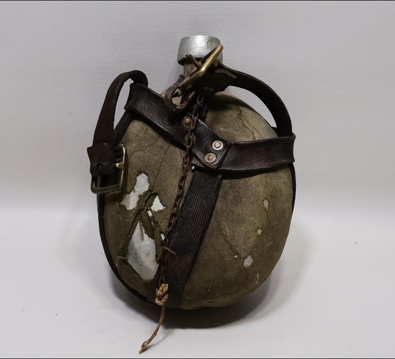 ORJİNAL KILIFINDA 1. DÜNYA SAVAŞI MANTAR KAFA OSMANLI SUBAY MATARASI