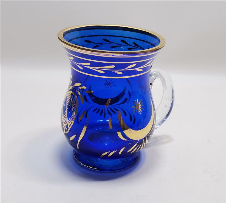 OSMANLI DÖNEMİ ALTIN YALDIZLI AY YLDIZ İŞLEMELİ BOHEM CAM KUPA 