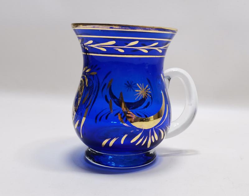 OSMANLI DÖNEMİ ALTIN YALDIZLI AY YLDIZ İŞLEMELİ BOHEM CAM KUPA 