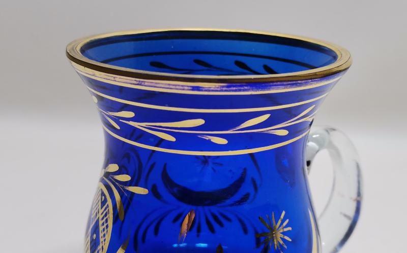 OSMANLI DÖNEMİ ALTIN YALDIZLI AY YLDIZ İŞLEMELİ BOHEM CAM KUPA 