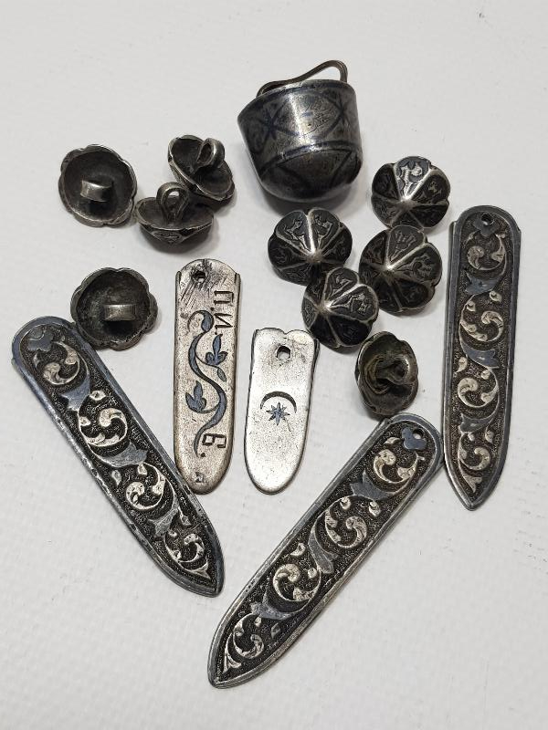 OSMANLI DÖNEMİ SAVATLI, YAZILI VE AY YILDIZLI GÜMÜŞ ÇERKES KEMERİ PARÇALARI