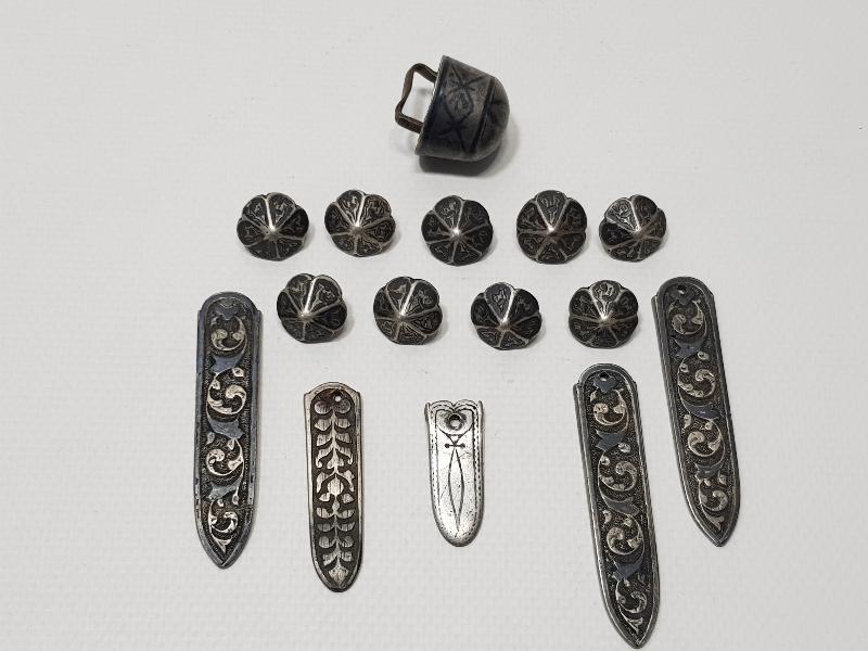 OSMANLI DÖNEMİ SAVATLI, YAZILI VE AY YILDIZLI GÜMÜŞ ÇERKES KEMERİ PARÇALARI