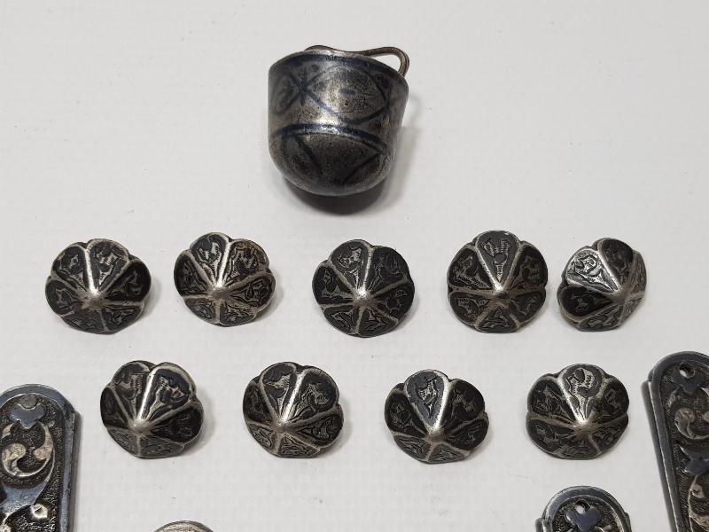 OSMANLI DÖNEMİ SAVATLI, YAZILI VE AY YILDIZLI GÜMÜŞ ÇERKES KEMERİ PARÇALARI