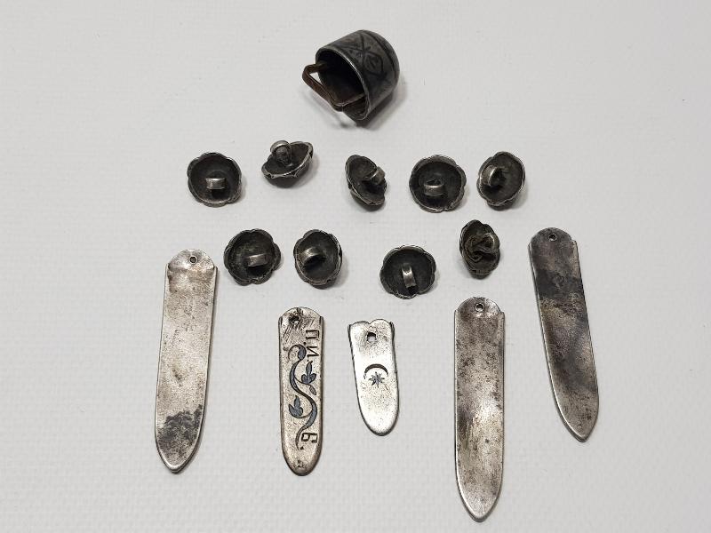 OSMANLI DÖNEMİ SAVATLI, YAZILI VE AY YILDIZLI GÜMÜŞ ÇERKES KEMERİ PARÇALARI