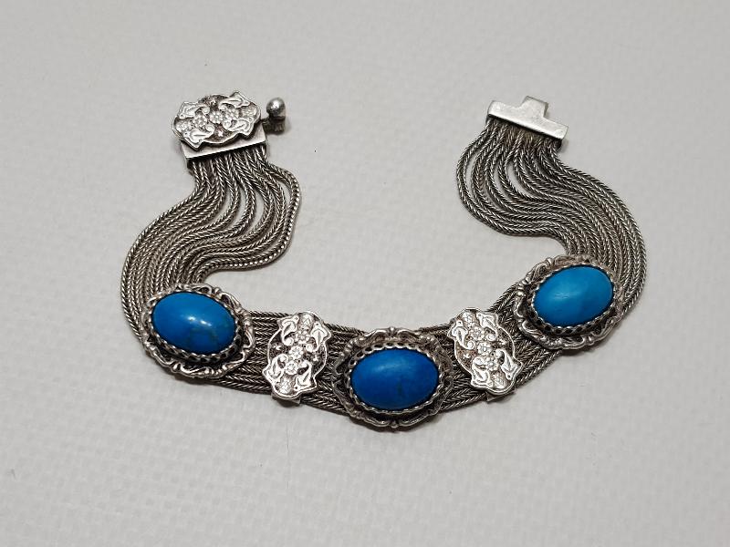 ANTİKA TURGUAZ TAŞLI GÜMÜŞ BİLEKLİK
