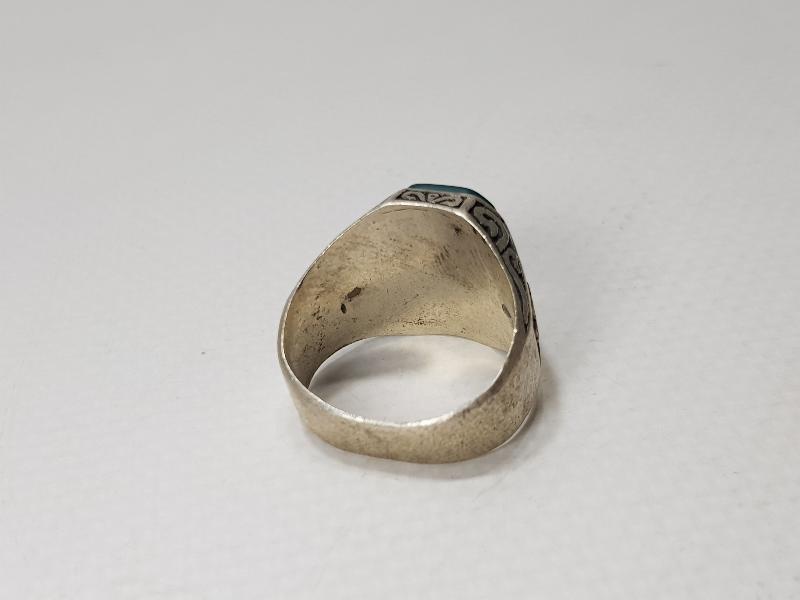 OSMANLI TUĞRALI VE YEŞİL AKİK TAŞLI GÜMÜŞ ERKEK YÜZÜĞÜ