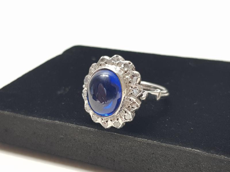 SAFİR VE ELMAS TAŞLI ANTİKA ALTIN YÜZÜK