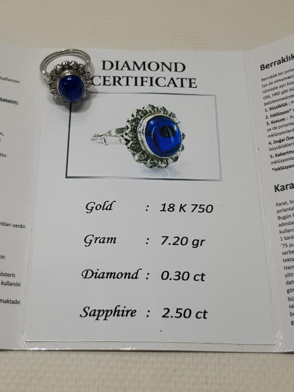 SAFİR VE ELMAS TAŞLI ANTİKA ALTIN YÜZÜK