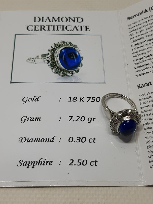 SAFİR VE ELMAS TAŞLI ANTİKA ALTIN YÜZÜK