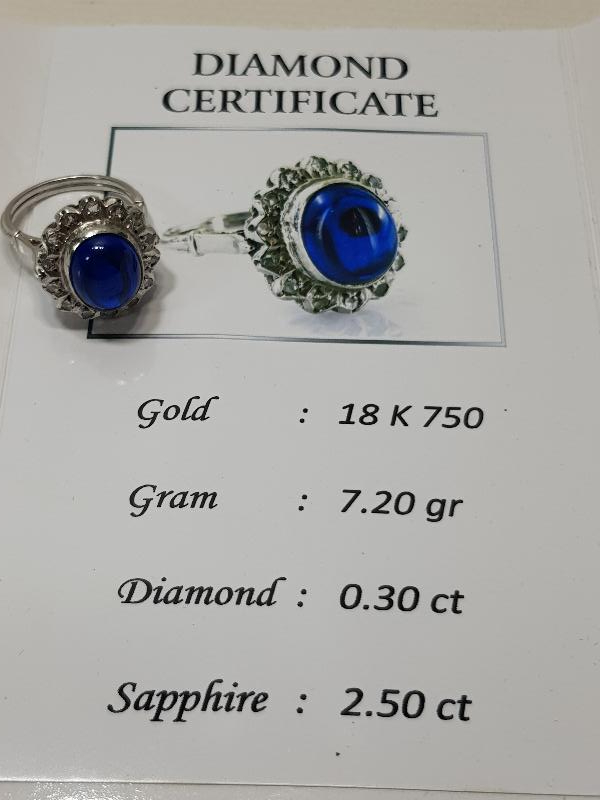 SAFİR VE ELMAS TAŞLI ANTİKA ALTIN YÜZÜK