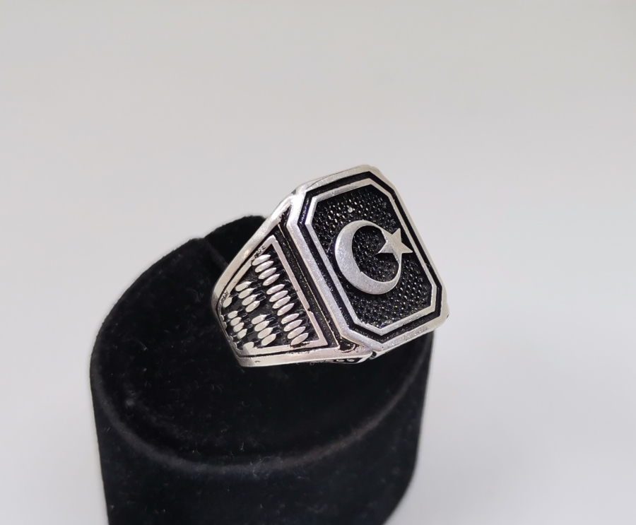 AY YILDIZLI GÜMÜŞ ERKEK YÜZÜĞÜ