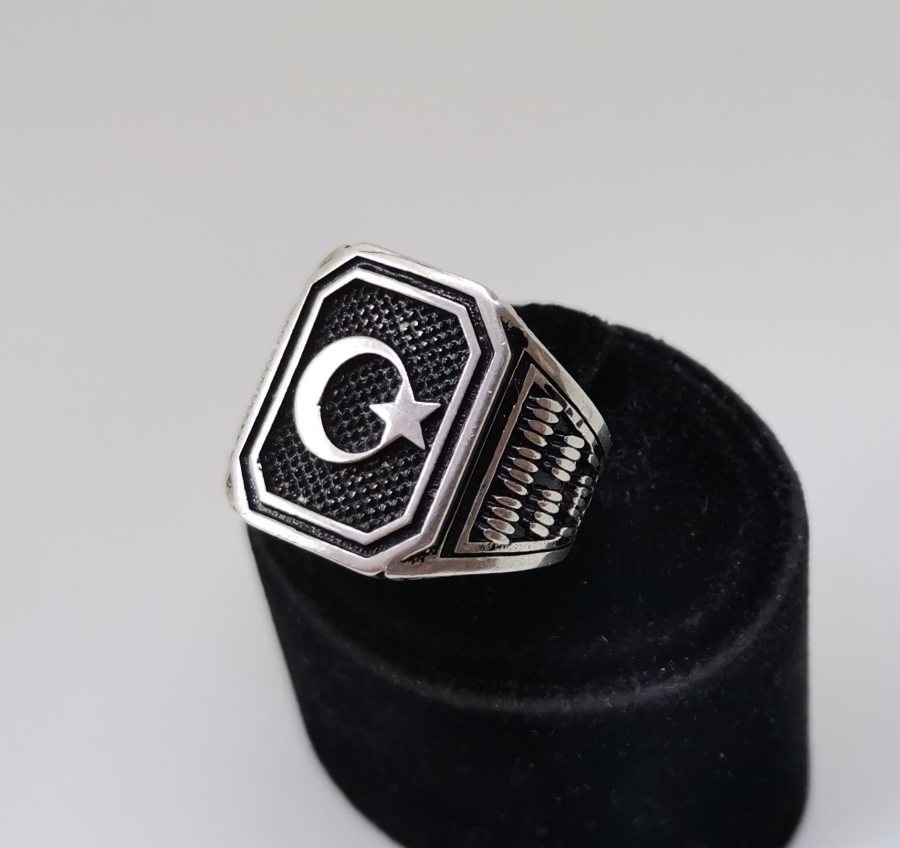 AY YILDIZLI GÜMÜŞ ERKEK YÜZÜĞÜ