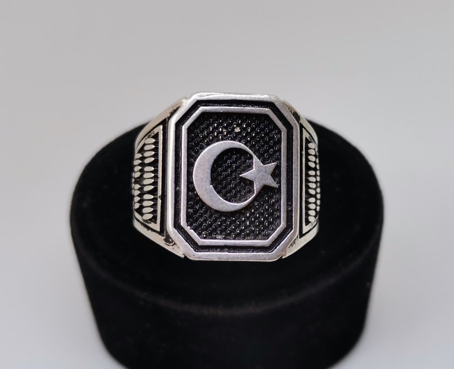 AY YILDIZLI GÜMÜŞ ERKEK YÜZÜĞÜ