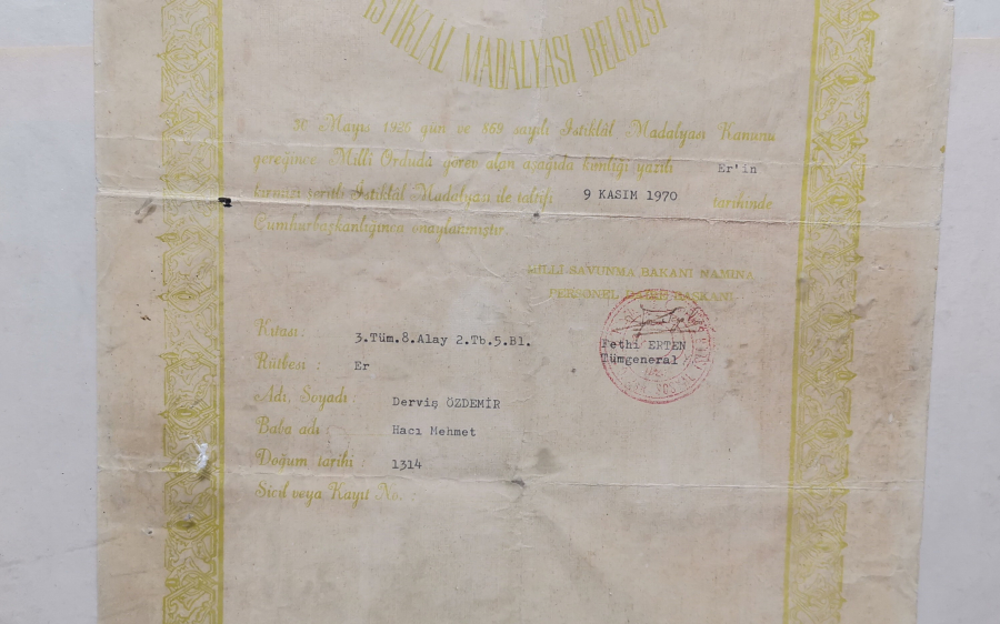 ÇOK YÜKSEK KONDİSYONDA NADİR İSTİKLAL MADALYASI BERATI