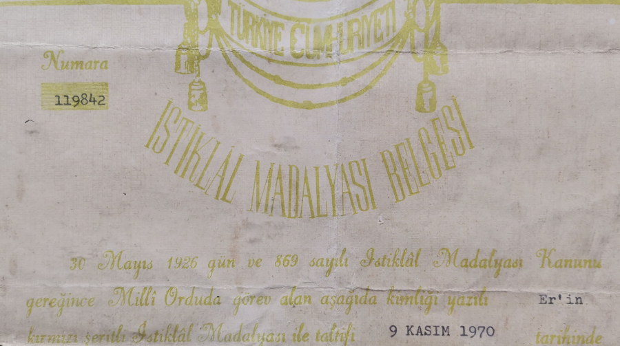 ÇOK YÜKSEK KONDİSYONDA NADİR İSTİKLAL MADALYASI BERATI