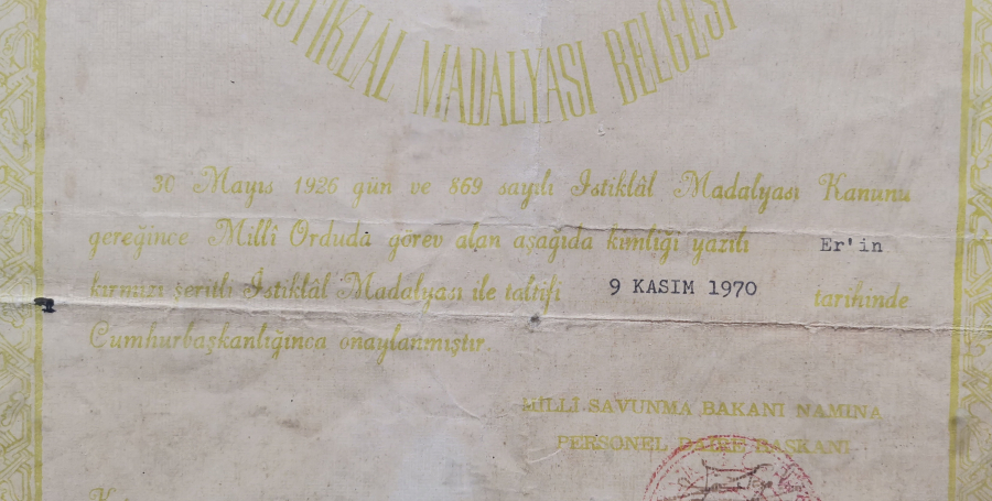 ÇOK YÜKSEK KONDİSYONDA NADİR İSTİKLAL MADALYASI BERATI