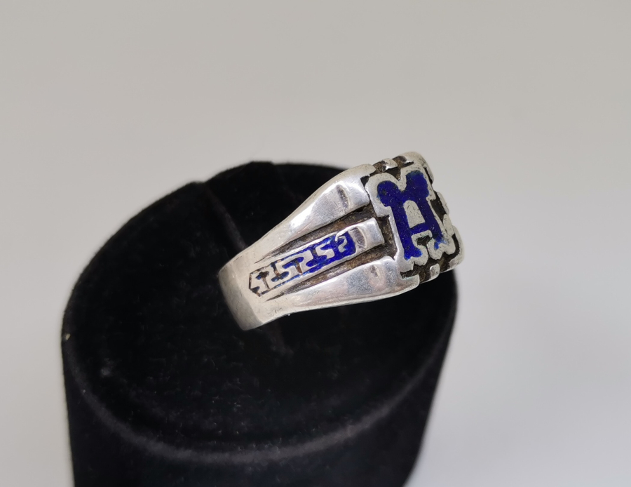 GÜMÜŞ ÜZERİ MİNE İŞÇİLİKLİ MASONİK YÜZÜK