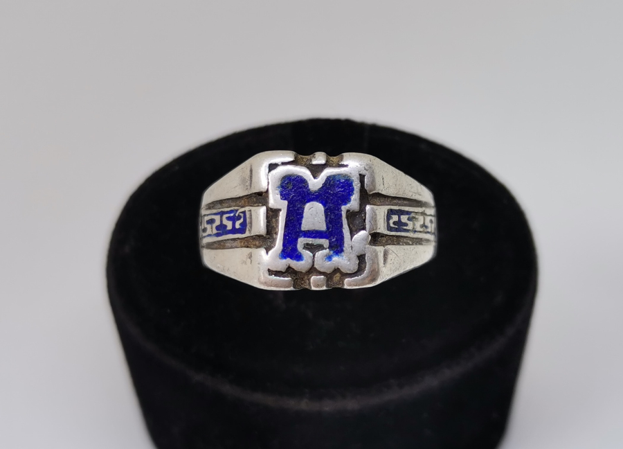 GÜMÜŞ ÜZERİ MİNE İŞÇİLİKLİ MASONİK YÜZÜK