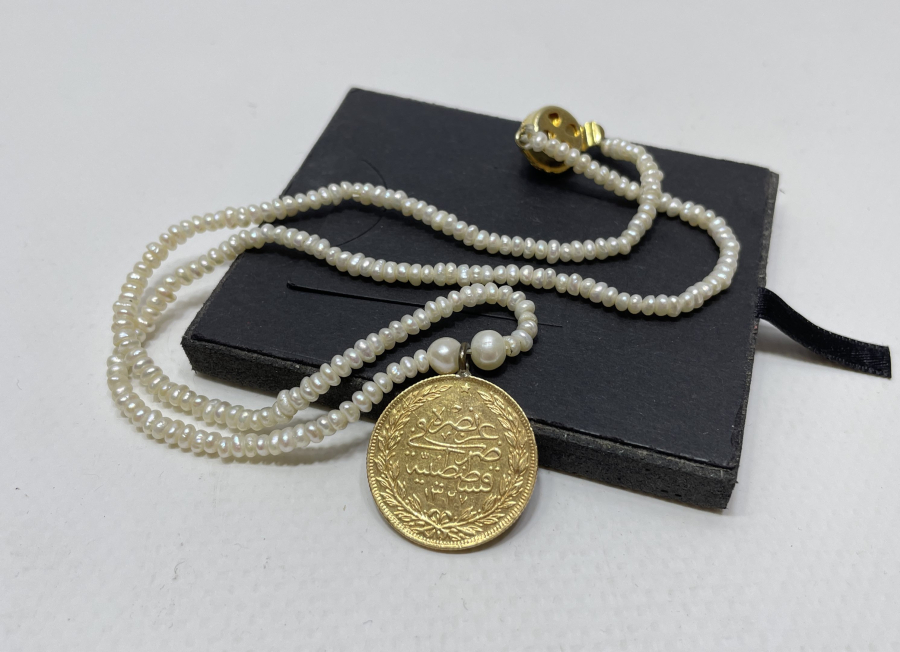 ORJİNAL İNCİ VE OSMANLI REŞAD ALTINI İLE SÜSLENMİŞ OSMANLI DÖNEMİ KOLYE - GERDANLIK