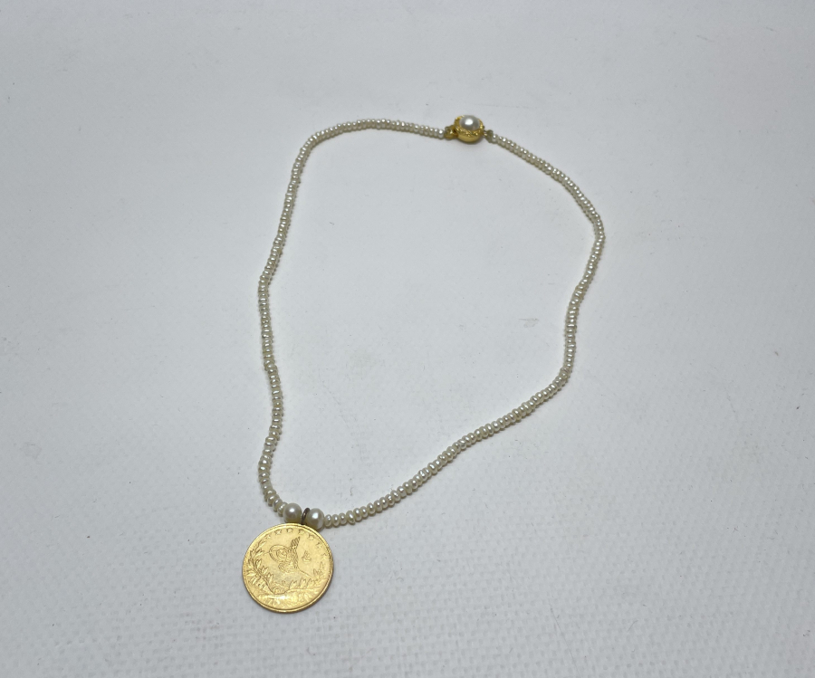 ORJİNAL İNCİ VE OSMANLI REŞAD ALTINI İLE SÜSLENMİŞ OSMANLI DÖNEMİ KOLYE - GERDANLIK