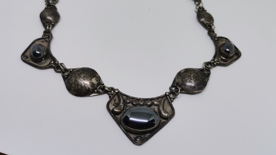 ÖZEL YAPIM USTA DAMGALI SİTRİN TAŞLI GÜMÜŞ GERDANLIK