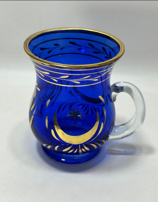 OSMANLI DÖNEMİ ALTIN YALDIZLI AY YLDIZ İŞLEMELİ BOHEM CAM KUPA 