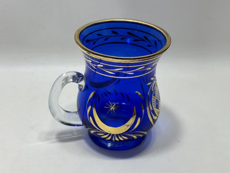 OSMANLI DÖNEMİ ALTIN YALDIZLI AY YLDIZ İŞLEMELİ BOHEM CAM KUPA 