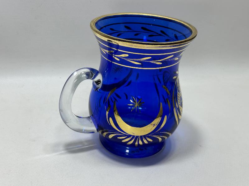 OSMANLI DÖNEMİ ALTIN YALDIZLI AY YLDIZ İŞLEMELİ BOHEM CAM KUPA 