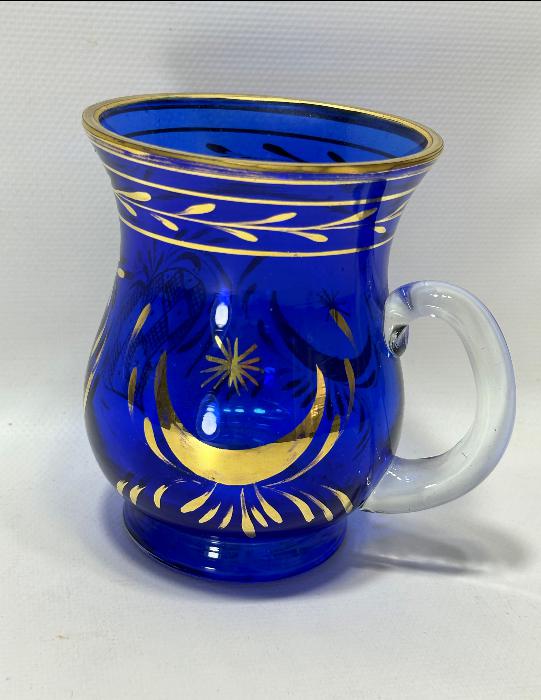 OSMANLI DÖNEMİ ALTIN YALDIZLI AY YLDIZ İŞLEMELİ BOHEM CAM KUPA 