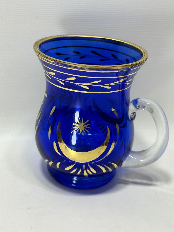 OSMANLI DÖNEMİ ALTIN YALDIZLI AY YLDIZ İŞLEMELİ BOHEM CAM KUPA 