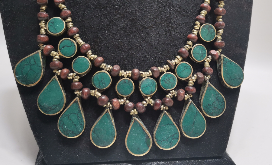 MERCAN TAŞLI BÜYÜK BOY TÜRKMEN İŞİ GERDANLIK