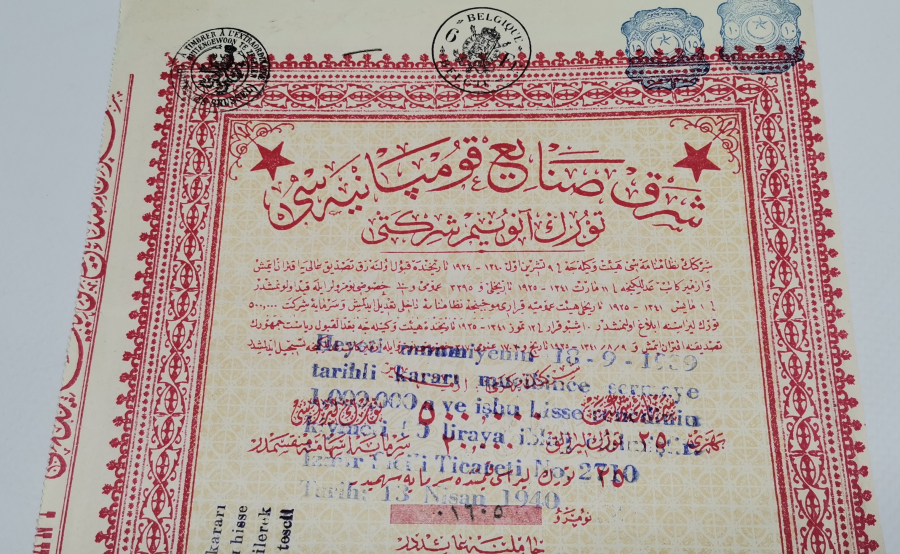 OSMANLICA HİSSE SENEDİ: İZMİR ŞARK SANAYİ KUMPANYASI TÜRK ANONİM ŞİRKETİ