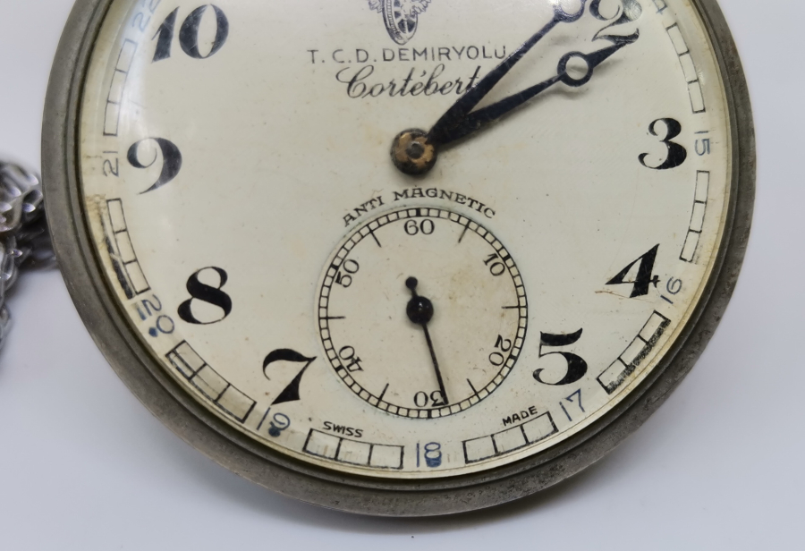 TCDD İÇİN ÖZEL YAPILMIŞ KURMALI ANTİKA CORTEBERT CEP SAATİ