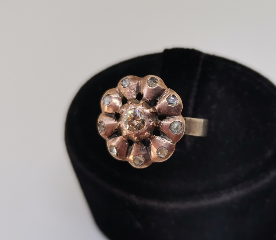 OSMANLI DÖNEMİ ELMAS TAŞLI GÜL MODEL ALTIN YÜZÜK