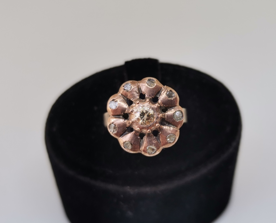 OSMANLI DÖNEMİ ELMAS TAŞLI GÜL MODEL ALTIN YÜZÜK