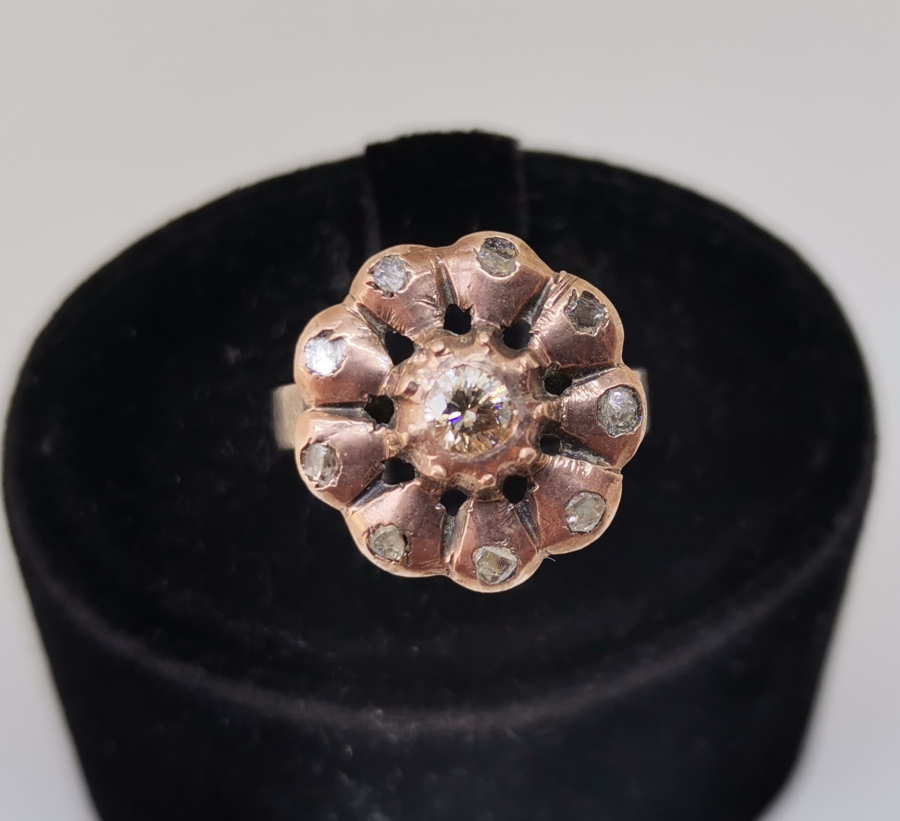 OSMANLI DÖNEMİ ELMAS TAŞLI GÜL MODEL ALTIN YÜZÜK