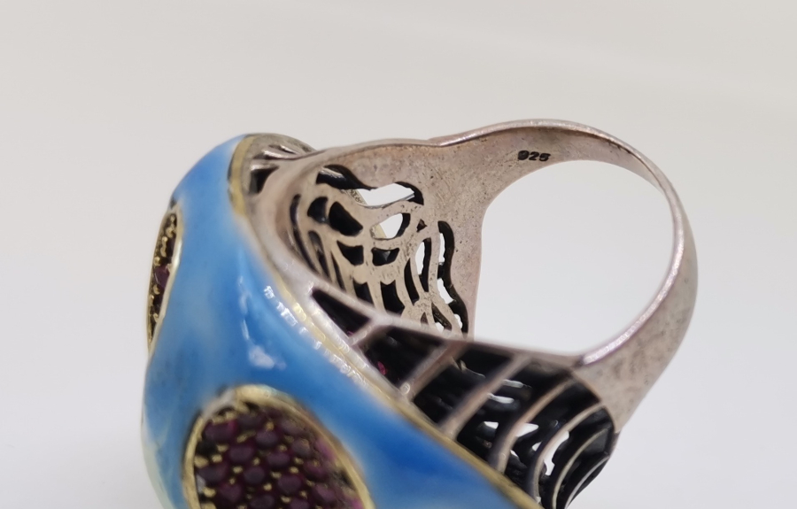 ÖZEL YAPIM BÜYÜK BOY MİNELİ GÜMÜŞ YÜZÜK