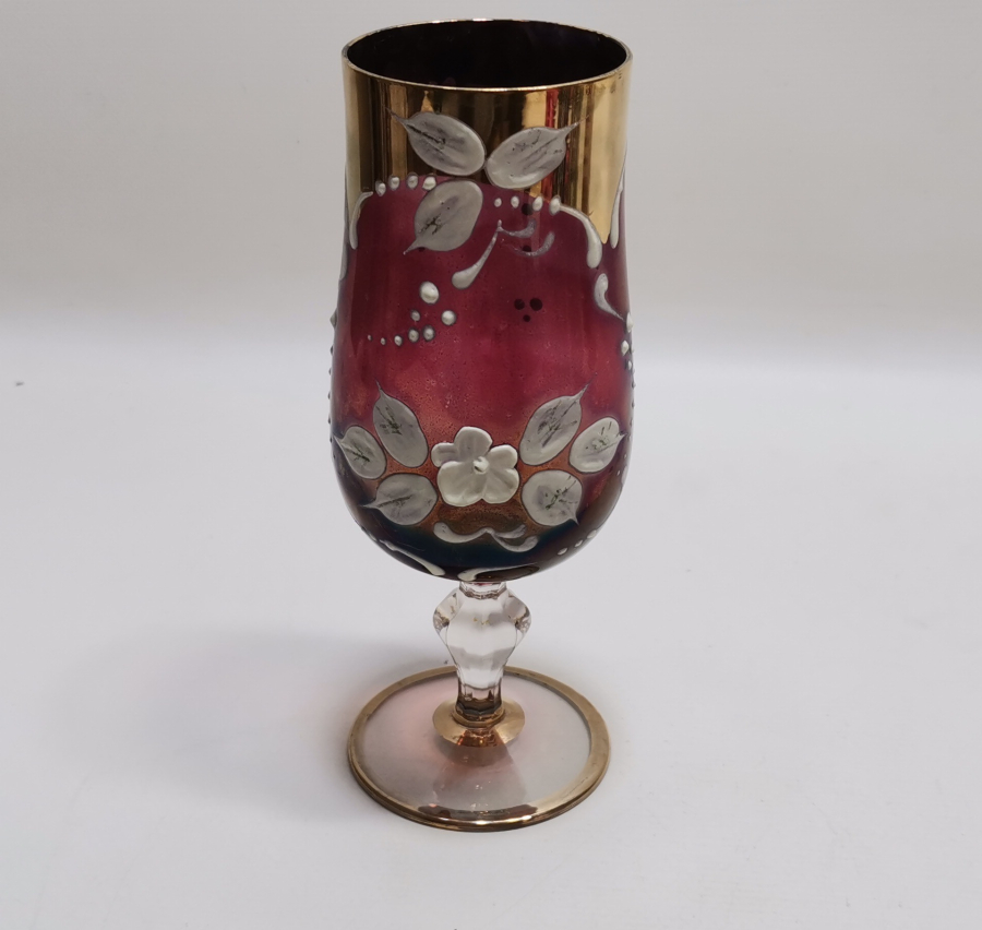 ÜZERİ ALTIN VARAKLI VE MİNE İŞÇİLİKLİ FRANSIZ KADEH