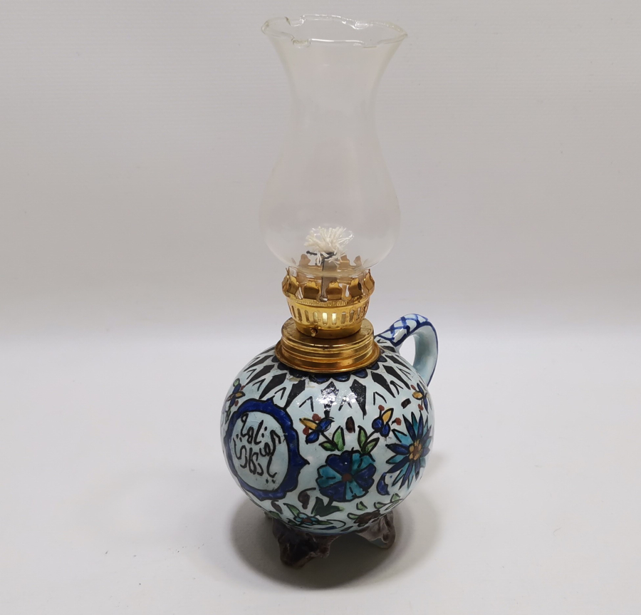 ÜZERİ OSMANLICA YAZILI KÜTAHYA İŞİ ANTİKA GAZ LAMBASI - GERDEK LAMBASI