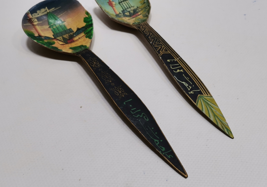 ÜZERİ OSMANLICA YAZILI KONYA İŞİ EL BOYAMA ANTİKA AHŞAP KAŞIK ÇATAL