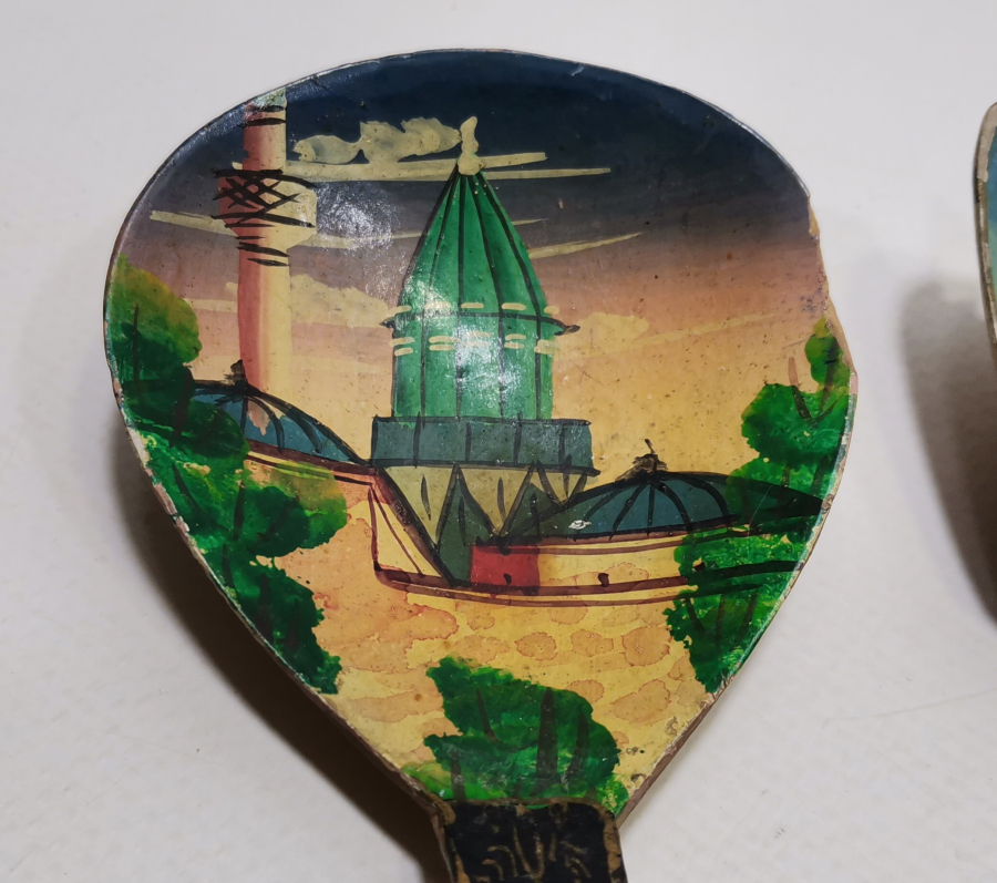 ÜZERİ OSMANLICA YAZILI KONYA İŞİ EL BOYAMA ANTİKA AHŞAP KAŞIK ÇATAL