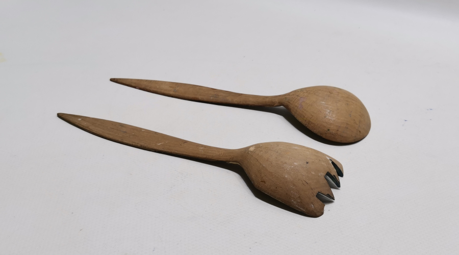 ÜZERİ OSMANLICA YAZILI KONYA İŞİ EL BOYAMA ANTİKA AHŞAP KAŞIK ÇATAL