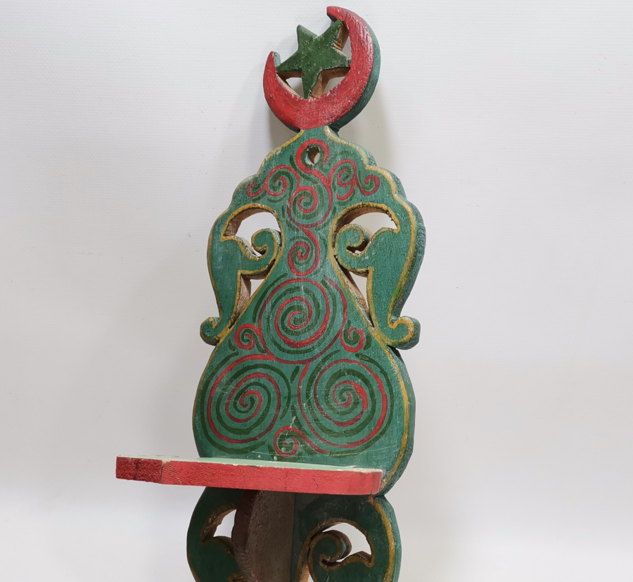 OSMANLI DÖNEMİ KÖK BOYALI VE AY YILDIZLI NADİR AHŞAP LAMBALIK